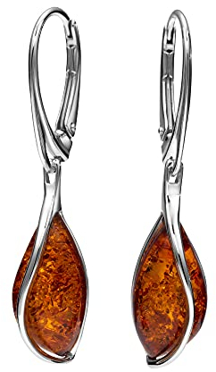 Hochwertige Damen Ohrhänger Aus 925 Sterlingsilber Mit Natürlichem Bernstein