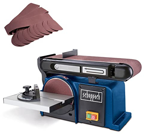Scheppach Band-Tellerschleifer BTS900 mit 18 tlg. Schleifset | Schleifmaschine 370W | 230V | 2850 min-1 | Schleifteller Ø 150mm | inkl. 12x Schleifpapier / 6x Schleifband | Bandschleifer Schleifgerät