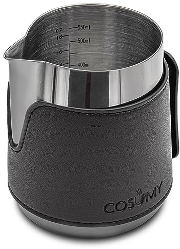 Cosumy Jarra Leche Barista 500ml - Para Espuma en Acero Inoxidable - Jarra para Leche con Marca de Medición - Sin Asa para Latte Art - Accesorios Cafetera