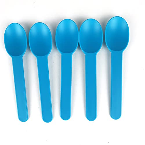 Worlds 50Pack Disposable Plastic Dessert Spoons – 5.9 Blue Spoons for Ice Cream, Frozen Yogurt, Cereal, and Party Use