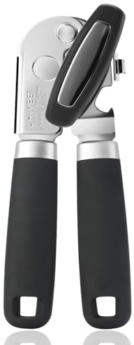 Tin Can Opener Manual, UHIYEE Upgrade Stainless Steel Can Openers That Work with Soft Grips Sharp Cutting Blades, Heavy Duty Tin Openers for Arthritis Hands with Magnetic Lid Lifter, Black