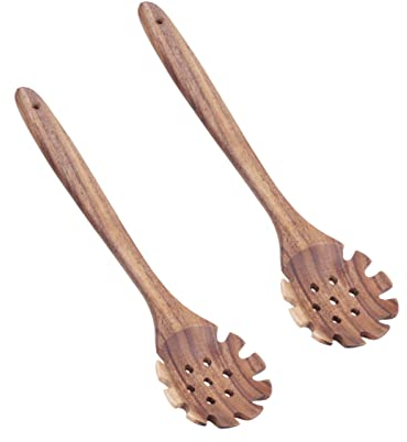 2 Stück Nudellöffel Holz 32 Cm/12,6 Zoll, Hängbar Spaghettilöffel Nudelkelle Mit Zähnen Spaghettizange Für Spaghettisieb Geschlitzter Nudellöffel Nudelheber Für Spaghettisieb Spülmaschinengeeignet