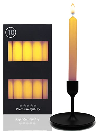 Candelo 10er Set Tafelkerzen Stabkerzen Gelb 18,5cm Kerze 7,5 Std Brenndauer - Kerzen Gold gelb für Kerzenständer und Kronleuchter - Leuchterkerzen