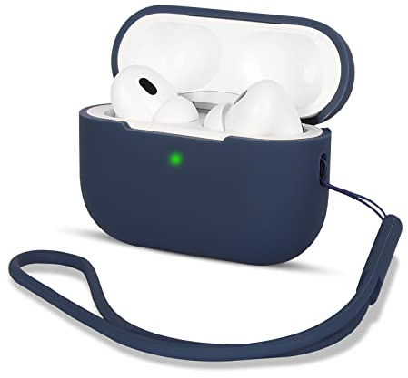 AOTUAO Kompatibel mit AirPods Pro 2 Hülle Case, Silikon Stoßfeste Schutzhülle für AirPods Pro 2. Generation 2022 Case Cover mit Silikon Lanyard, Front-LED Sichtbar, Midnight Blue