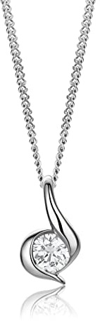 MIORE Diamant Schmuck Damen Halskette mit Anhänger 0,10 Ct Solitär Diamant in Zargenfassung Klassische Kette aus Weißgold/Gelbgold 14 karat (585) Gold, 45 cm lang