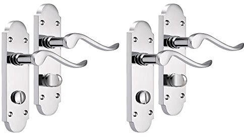 Probrico 2 Pack Bedroom Door Handle Locks, Chrome Internal Door Handles with Lock, Privacy Bathroom Lock Door Handles