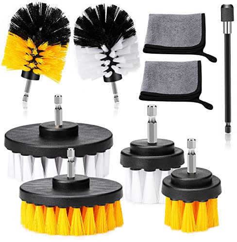 Brosse Nettoyage Perceuse 9 Pièces,rotative Brosse visseuse Nettoyage Voiture pour Jantes Carrelage Tapis Baignoire Cuisine Toilettes Sol Jaune