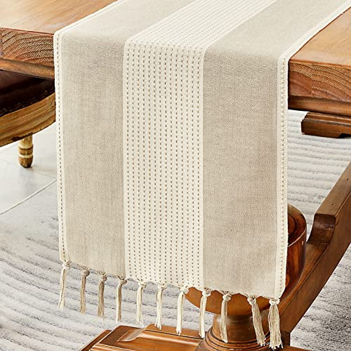Wracra Tischläufer Kaffee Baumwolle Leinen, Tischläufer Boho Makramee | 120cm, Feinfühliges Spleiß Design, Tischläufer Modern Handquasten, Maschinenwaschbar, Esszimmer, Feiertage, Party, Wohnkultur