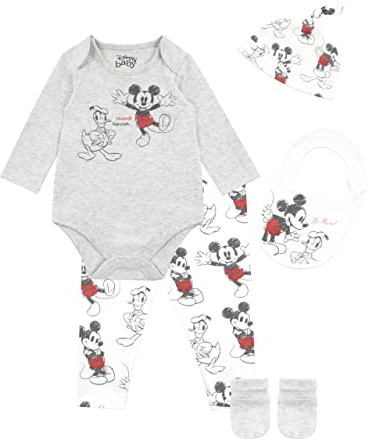 Disney Baby Jungen Mickey Mouse und Donald Duck Bodysuit mit Hut und Latz Outfit 5-teiliges Set Mehrfarbig 86