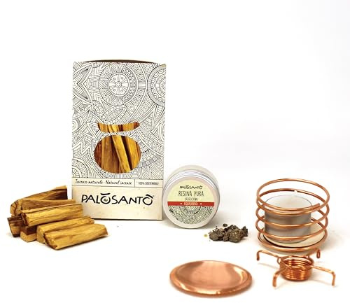 PALOSANTO – Palo Santo Aroma Diffuser + 8 Pequeno Sticks aus Peru + 20 gr Palo Santo Resin - Begasungsset zum Sublimieren von Sticks oder Resin