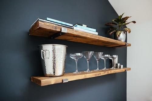 Reclaimed Chunky Scaffold Board Shelf | Steel Brackets Included | Rustic Wood Decor | Handmade | 60mm x 225mm | Custom Sizes (Dark Oak, 80cm)