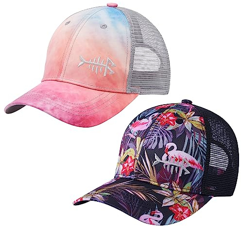 BASSDASH Confezione da 2 cappellini da caccia Altimate con retro in rete per uomo e donna, regolabile, berretto da baseball camionista mimetico arancione, Nuvole Rosate, Fenicottero Nero, taglia unica
