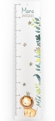 Kidsmood - Personalisierte Messlatte Kinder aus Holz – Hochwertige Messleiste & Wand-Deko für Baby- & Kinderzimmer mit abenteuerlichem Löwe – Tolles Taufgeschenk für Mädchen & Jungen - Skala 65-140cm