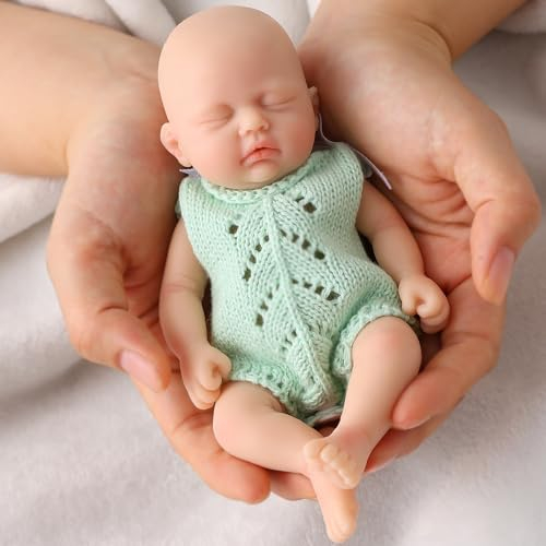 MYREBABY 7 Zoll Mini Silikon Baby, Reborn Babypuppen Silikon Ganzkörper Realistische Neugeborene Babypuppe Real Life Miniatur Babypuppe (Mädchen)
