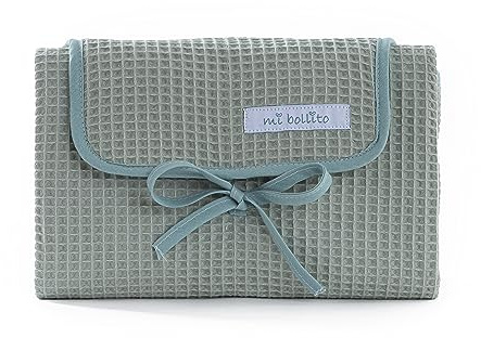 Mi bollito Tragbare Wickelunterlage, faltbar, wasserdicht, 100% Waffelbaumwolle, einfach in der Muttertasche zu verstauen, ideal als Geschenk für Neugeborene, (mintgrün)