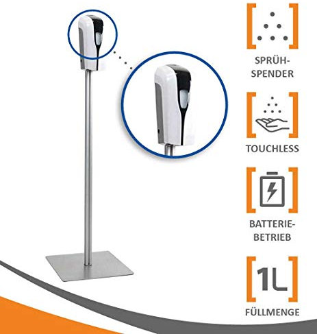 MyMAXXI | Mobiler Hand Desinfektionsmittelspender Station Sensor SHOP Spender Set 6x 1L Desinfektionsmittel stehend automatisch | touchless disinfection | Desinfektionsspender Standfuß