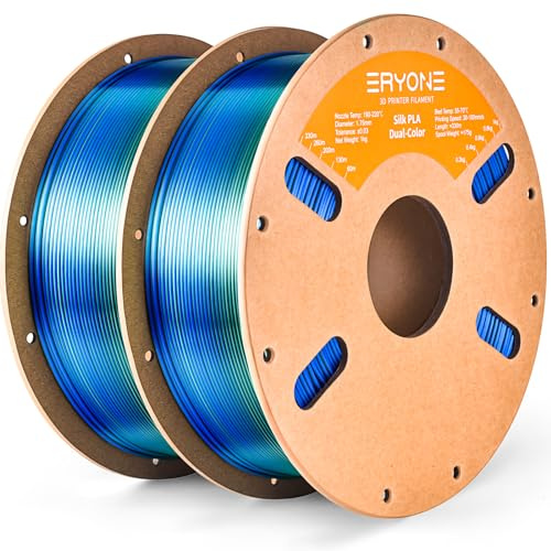 ERYONE Filament effet soie bicolore PLA 2 kg, imprimante 3D 1,75 mm, +/- 0,03 mm, PLA de coextrusion en soie, filament brillant, lot de 2, 1 kg de bobine de carton (2,2 lbs), bleu soie et vert