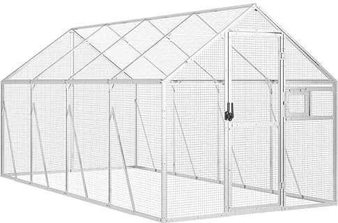 SECOLI Papageien Voliere Groß Aluminium Aussen Vogelvoliere Silbern 1,79x4x1,85 m XXL Voliere Draußen Winterfest Stabiler Rahmen Maschendraht Abschließbare Tür und Fenster
