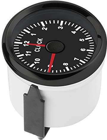 Instrument de Jauge D'horloge Universel 0-12 Heures, Rétro-éclairage Rouge 12V/24V pour Voiture, Bateau, Yacht (Cadre noir sur fond noir)