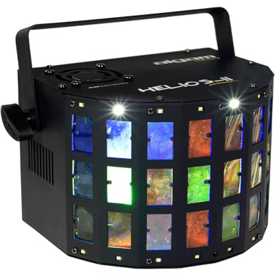 ALGAM LIGHTING - HELIOS-II - 2-in-1-LED-Projektor – Derby-Effekt, Stroboskop – DMX-Eingang/Ausgang: XLR 3 Punkte – 28 W – IP20 – 261 x 186 x 142 mm