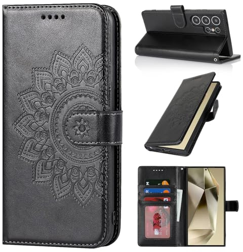 ELTEKER Handyhülle für Samsung Galaxy S24 Ultra Hülle Klapphülle mit Kartenfach Schutzhülle Flip Case - Schwarz
