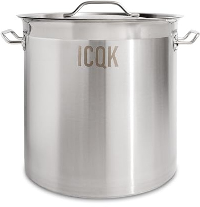 ICQK Olla de acero inoxidable de 33 L, tapa incluida, diámetro de 35 cm, con borde para verter, compatible con inducción, eléctrica, cerámica, gas, fondo triple capa, asas de acero, asistencia