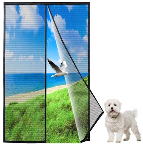 Fliegengitter Balkontür Ohne Bohren, 80x210 cm Fliegengitter Tür Magnet, Insektenschutz Balkontür, Langlebiges und Stabiles Glasfasermaterial Innovativ, Schwarz