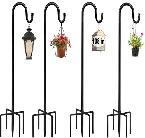 Schäferhaken Garten,Laternenhalter,4 PCS 120 Cm Garden Schäferhaken, Mit Heavy Duty Rust Resistant Haken Mit 5 Prong Base FÜR Solarleuchten, Pflanzenkörbe, Laternen, Vogelhäuschen