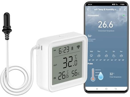 Termometro Igrometro WiFi: sensore di umidità intelligente con sensore di temperatura, allarme app remoto, monitor digitale della temperatura per la conservazione degli alimenti, birra, lavoro con