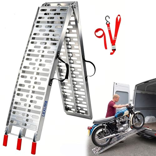 LIEKUMM Wider Motorbike Ramp, 225.5cm long, Aluminium Folding Loading Ramp | 340 kg Capacity, Non - Slip Rust - proof, portable lightweight for Dirt Bikes, E-bikes, Bicycles, strais, steps