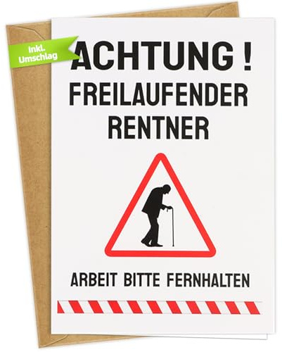WenmthG Witzige Glückwunschkarte zum Ruhestand mit Umschlag - ARBEIT BITTE FERNHALTEN - Rente Karte - Abschiedskarte Kollegen - Abschiedsgeschenk Kollegen - Karte zum Abschied Kollege