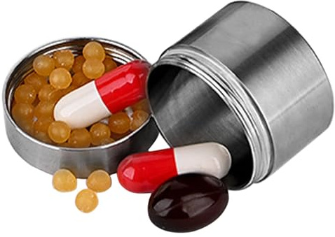 Pillendose aus Edelstahl – wasserdichter Reise-Pillen-Organizer | Tragbare Aufbewahrungsbox für den täglichen Gebrauch für Männer und Frauen, ideal für Pillen, Nahrungsergänzungsmittel oder Tee