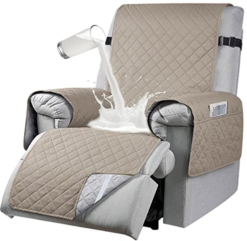 RAPRAP Copripoltrona Relax Reclinabile, 100% Impermeabile Copri Poltrona Relax Reclinabile 1 Posto con 6 Tasche, 25Inch,Cachi,1 Seater