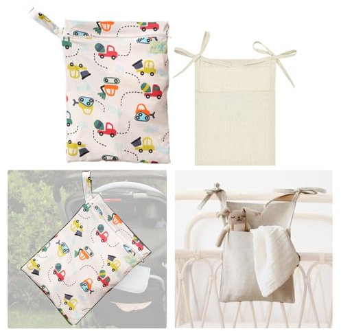 Furforstk wickeltasche organizer 2 Stück babybett organizer Groß nasstasche kindergarten Wiederverwendbar bett organizer kinderbett, diaper caddy, wetbag kindergarten, windeltasche für unterwegs