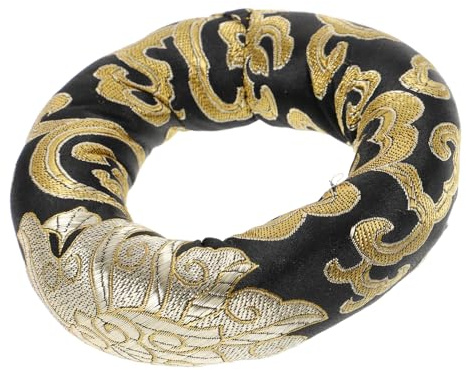 BESPORTBLE Cojín para Cuenco Tibetano de Algodón Negro, Tapete de Sonido Budista Diseño Bordado, Ligero y Fácil de Transportar para Oficina y Decoración