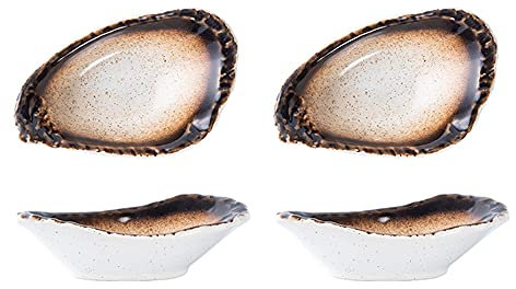 Ciotole per Immersione, Ciotole per Salsa, Ciotole per contorni in Porcellana a Forma di Conchiglia Ovale, Piatti per condimenti, Piatti per Salsa di soia (Marrone + Bianco)
