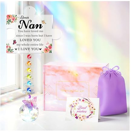 YIBONIKA Nan Birthday Gifts, Puzzle Crystal Suncatcher Unique Gift for Nan, Wind Chime Gifts with Card for Nan, Personalised Nan Christmas Mothers Day Presents from Grandchildren