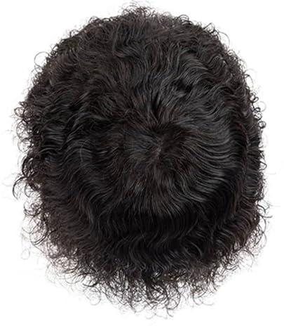 Afro Kinky Twist Crochet Trenzas para hombres afroamericanos, sistema de cabello humano africano, todo tipo afro tupé, pieza de pelo de poliuretano, 120 7 x 10# rizo de agua 1B