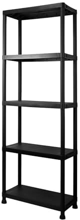 DMD® | 3/4/5 Tier Heavy Duty Shelving Unit, Plastic Storage Shelving Unit, Garage Rack, 80kg Max Capacity, Unit Organiser, Ideal for Warehouse, Garage, Shed, Shoerack (5-Tier)