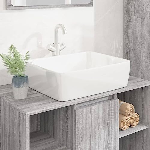 Lavabo Rectangulaire with Céramique, Finition Brillante, Vasque à Poser Salle de Bain, Lavabo Enfant, Meuble Vasque Salle de Bain, Lave Main, Blanc, 48 x 37 x 13 cm