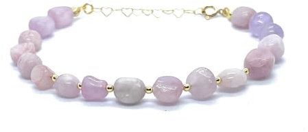 Eloboe essence Naturliga Kuncite-armband, 925 silver guldpläterat 24K, 16–19 cm justerbart,