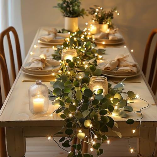 6ft Twinkling Tree Olive Vine, Vines with Fairy Lights, LED Artificial Greenery Garland Light String, Hanging Battery Operated Leaves Vines Holiday for Spring Christmas Mantel Table Wall(1pc)
