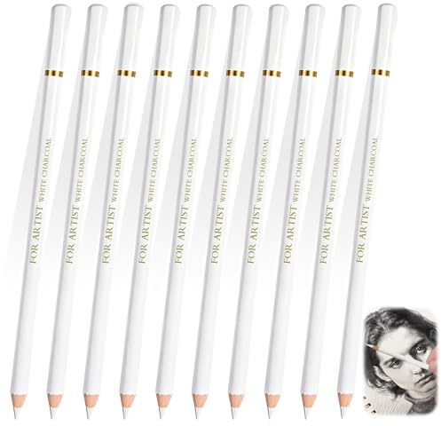 Juego de 10 lápices de goma amasada para artistas Herramienta de corrección, detalle y resaltado de carboncillo blanco para dibujo y revisión artística profesional