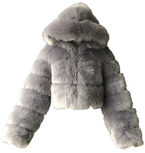 Duohropke Giacca di pelliccia da donna corta con cappuccio, morbida giacca corta invernale in peluche con pelliccia, soffice cappotto con cappuccio, giacche hoodie, giacca elegante per attività