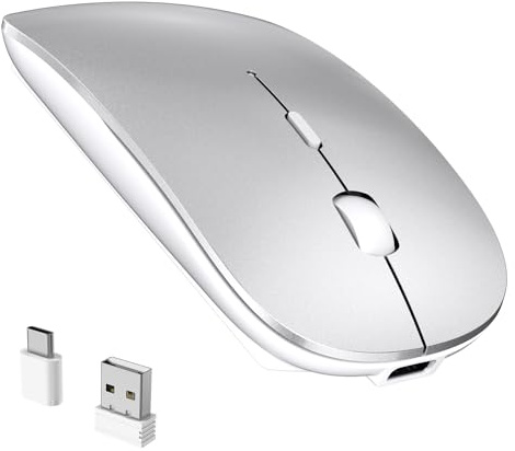 RaceGT Maus Kabellos USB-C & USB-A, Mouse Aufladbar 2,4GHz Leise klick 3 Adjustable DPI Level mit 4 Tasten, mit EIN Aus Schalter für Computer Laptop PC MacbookPro/Air Chromebook