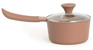 CREATE/SAUCEPAN STUDIO/Cazo de aluminio fundido con revestimiento cerámico moca/Tapa transparente, Ø160 cm, capacidad 1,4L, para todo tipo de cocinas, antiadherente, resistente, libre de PFOA