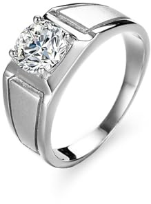 Stfery Ringe Herren Platin Echt Gold Schmuck, Siegelring mit Moissanit 1ct Trauringe Gr.53 (16.9)