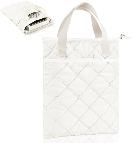 31 x 26 cm Bolsa Funda para Libro Lectura Bolsillo de Material Impermeable con Algodón Protector para Protección Libros Adaptable a Cualquier Grosor Y Bolsillo Adicional Regalo para Amiga(Beige)