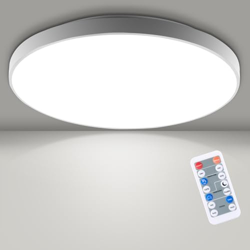 LEOEU LED Deckenleuchte mit Bewegungssensor Innen,18W Dimmbar Deckenlampe Panel IP54 4000K mit Radar Bewegungsmelder und Fernbedienung, Flach Sensor Licht für Keller,Flur,Bad,Treppe, Rund Weiß 23cm