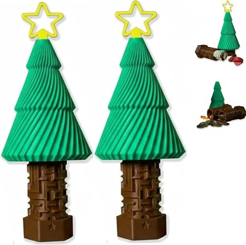 Christmas Tree Money Puzzle Box for Cash and Gift, Personalized Money Gift Box Puzzle Boxs, Surprise Puzzles Gifts Boxs with Maze Locked Hidden Compartment, for Kids Teens Adults Idea (2pcs)